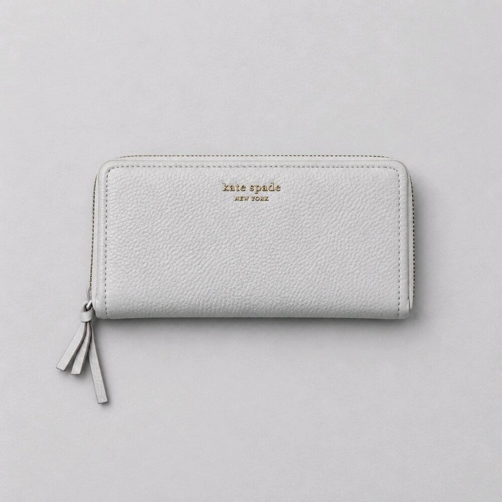 kate spade zip around wallet light gray/silver pebbled leather